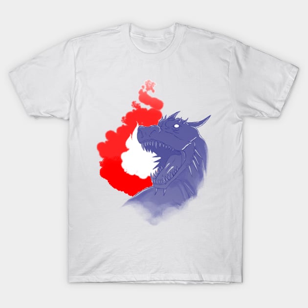 Dragon and Flame- Red, White And Blue Version T-Shirt by sketchbooksage